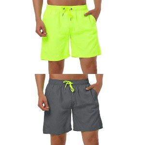 Lars Amadeus Men's Solid Color Drawstring Swimming Pool Beach Board Shorts 2 Packs - 1 of 4
