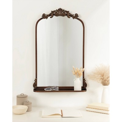 Arendahl Bronze Arch Mirror with Ornate Shelf, 21 x 32