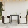 vidaXL 3 Piece Bistro/Balcony Set - Brown Poly Rattan Reclining Chairs with Cushions and Glass Tabletop for Garden/Patio - 2 of 4