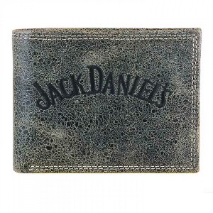 Mens Jack Daniel's Charcoal Leather Billfold Bi-Fold Wallet - 1 of 1