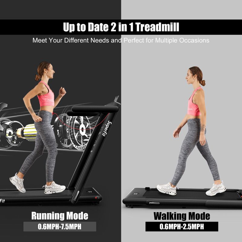 SuperFit 2.25HP 2 in 1 Dual Display Treadmill Jogging Machine W/ Speaker, 2 of 11