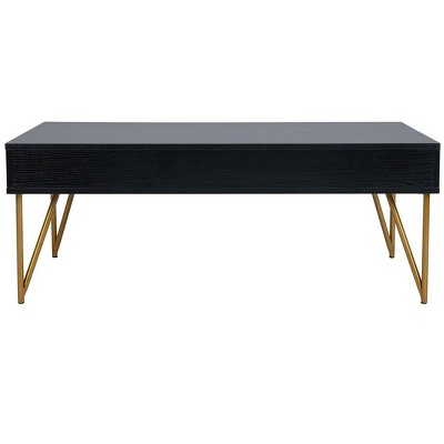 Rectangular Black and Gold Wood Metal Coffee Table with Storage