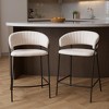 HomeRoots Set of Two 26" Cream and Black Faux Shearling and Steel Low Back Counter Height Bar Chairs - 2 of 4