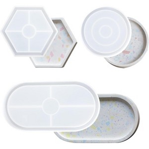 JDICTION 3-Piece Silicone Mold Set for DIY Epoxy Resin Coasters with Round Oval Hexagon, Trays, & Decorative Crafts - 1 of 4