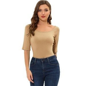 INSPIRE CHIC Women's Half Sleeves Scoop Neck Fitted Layering Soft T-Shirt - 1 of 4