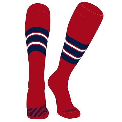 PEAR SOX Striped OTC Baseball, Softball, Football Socks (E) Red, Navy, White