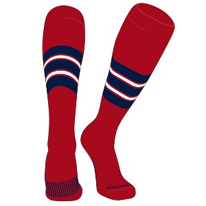 PEAR SOX Striped OTC Baseball, Softball, Football Socks (E) Red, Navy, White - 1 of 3