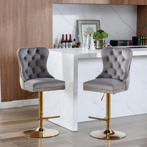 FONTOI 2 PCS Thick Barstools with Adjusatble Seat Height, Swivel Bar Stools with Backs for Living Room Kitchen Pub, Gray, 20.4"*49.9"*17.5" - 1 of 4