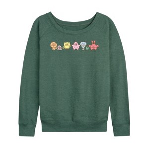 Women's - Spongebob Squarepants - Adorabob Lineup Lightweight French Terry Wide Neck Long Sleeve Shirt - 1 of 4
