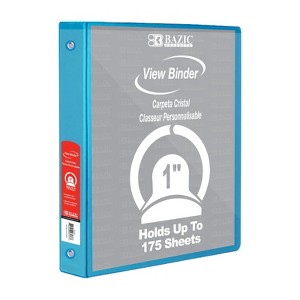 Bazic Products 3-Ring View Binder with 2 Pockets, 1", Cyan (pack of 6) - 1 of 1