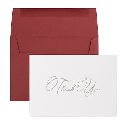 JAM Paper Thank You Card Sets Silver Script Cards with Dark Red Envelopes 175989I