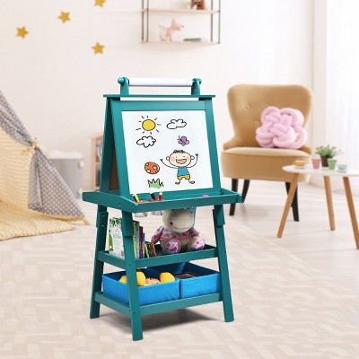 Safstar 3 in 1 Double-Sided Storage Art Easel w/Paint Cups for Kid Writing Teal Frosting