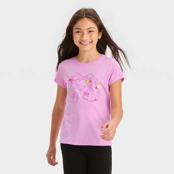 Girls' Short Sleeve 'Hair Clip Cat' Graphic T-Shirt - Cat & Jack™ Lavender