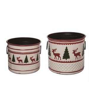 Transpac Metal 12.5 in. Multicolor Christmas Enamel Buckets Set of 2 - 1 of 2