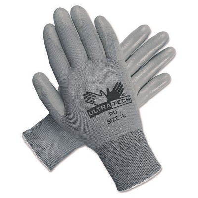 MCR Safety Ultra Tech TaCartonile Dexterity Work Gloves, White/Gray, Large, 12 Pairs