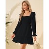 Women's Smocked Square Neck Short Dress Ruffle Long Puff Sleeve Casual Mini Dress Wedding Guest Dresses for Women - 3 of 4