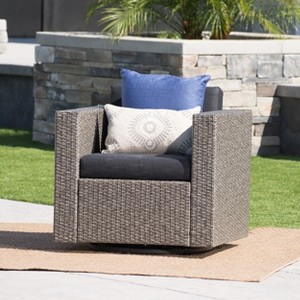 Christopher Knight Home Puerta Outdoor Wicker Swivel Club Chair with Water-Resistant Cushions - 1 of 4