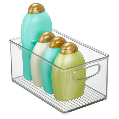 mDesign Linus Clear Plastic Bathroom Vanity Storage Organizer Bin with Handles - 10 x 6 x 5