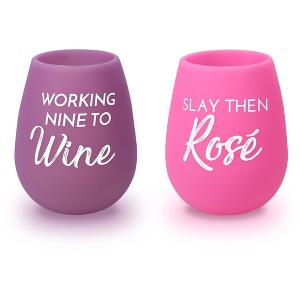 Pavilion Gift Company - Slay then Rosé - 13 oz Silicone Wine Glasses (Set of 2) - Drinkware - 1 of 4