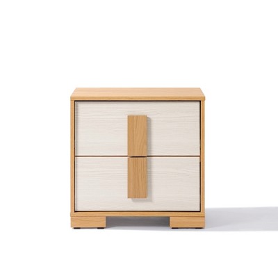 LuxenHome Natural and White 20.7-Inch Tall 2-Drawer Nightstand End Table Brown