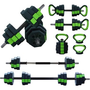 Acekool Adjustable Dumbbell Set 30/44/66/88 Lbs, 4-in-1 Weights with Connector for Home Gym, Dumbbells Barbell Kettlebell, Green Black - 1 of 4