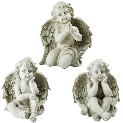 Northlight Set of 3 Sitting Cherub Angel Outdoor Patio Garden Statues 11" - White