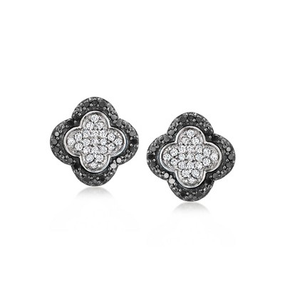 Ross-Simons 0.25 ct. t.w. Black and White Diamond Clover Earrings in Sterling Silver