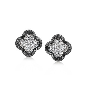 Ross-Simons 0.25 ct. t.w. Black and White Diamond Clover Earrings in Sterling Silver - 1 of 3
