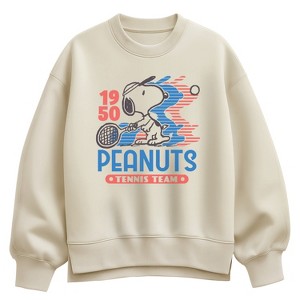 Women's Peanuts Tennis Team Oversized Fleece Crew Sweatshirt