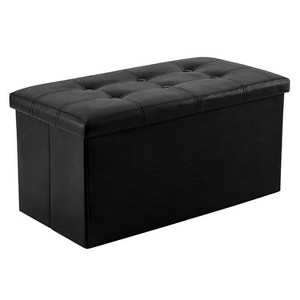 Aoibox Folding Storage Ottoman Bench with 85L Capacity, Faux Leather Black Footrest with Foam Padded Seat, Supports 350lbs for Living Room, Bedroom - 1 of 4