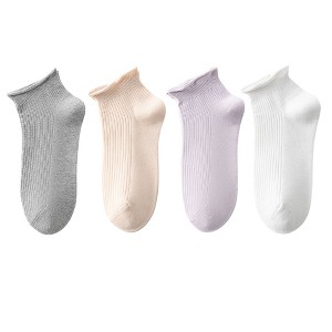 Anna-Kaci 4 Pairs Women's Ultra-Thin Ribbed Ankle Socks Soft Stretch Breathable Design in Multiple Color Combinations - 1 of 4