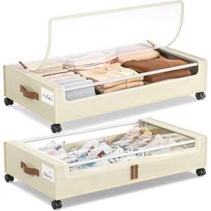 Rolling Under Bed Storage Drawers, Metal Frame Organizer with Wheels for Clothes, Blankets & Shoes, Space-Saving Design - 1 of 4