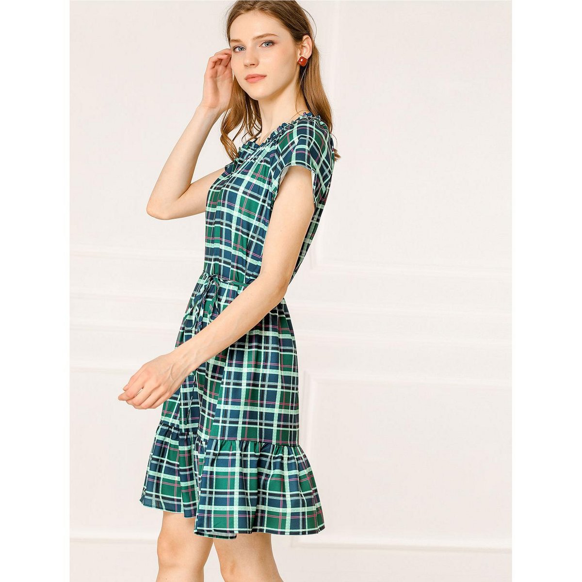 Женские платья INSPIRE CHIC Women's Raglan Sleeve V Neck Tie Waist Dresses Green X-Large — фото 2