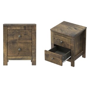 Gulches Set of 2 21 Inch High Nightstands with Walnut Veneer, 2 Drawers, Wooden Legs, Vintage Design - 1 of 4