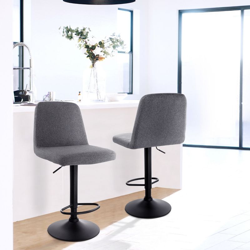 Elama 2 Piece Adjustable Fabric Barstool in Gray with Black Base, 2 of 9