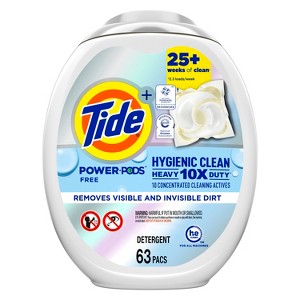Tide Hygienic Clean Heavy Duty 10x Free Power PODS Laundry Detergent, 63 count, Unscented, For Visible and Invisible Dirt - 1 of 4