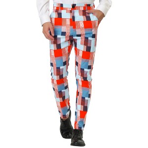INSPIRE CHIC Men's Houndstooth Geometric Printed Color Block Dress Pants - 1 of 4