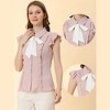 Allegra K Women's Ruffles Cap Sleeve Tops Tie Neck Button Up Peter Pan Collar Blouse Shirts - 2 of 4