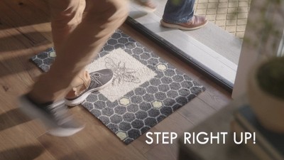 Red and Off-White Polyester Geometric Indoor/Outdoor Doormat