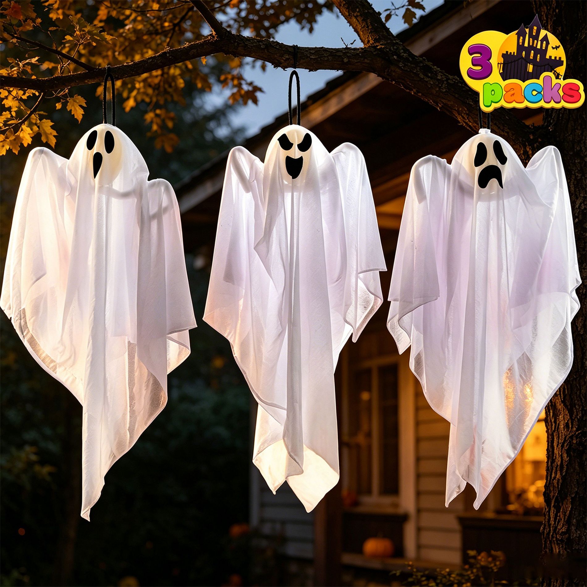 Joyfy 3 Pcs Halloween Hanging Ghosts Decoration, 27.2" Flying Ghost Halloween Party Decor for Yard Patio Lawn Garden Party Decorations Holiday Décor