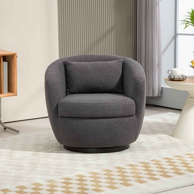 CAVINAS Upholstered Accent Chair with Hidden Storage Space,Modern Teddy Swivel Barrel Chairs for Bedroom,Reading Room