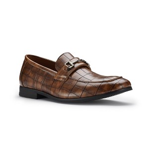 Ferro Aldo Mens Declan MFA19752 Alligator Skin Texture Moc-Toe Penny Loafers with Decorative Buckle - 1 of 4