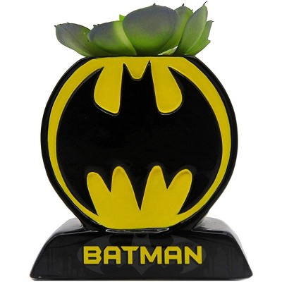 Silver Buffalo Batman Bat Logo 9x5x5 Inch Ceramic Planter w/ Artificial Plant