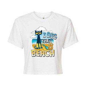 Women's - Pete the Cat - I Dig The Beach Cropped Graphic T-Shirt - 1 of 4