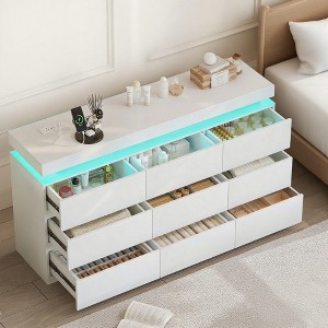 Vipbear 9 Drawer Dresser with Power Outlet for Bedroom/Living Room,Double Wide Drawer Organizer Cabinet with LED Light,Modern Chest of Drawers - 1 of 4