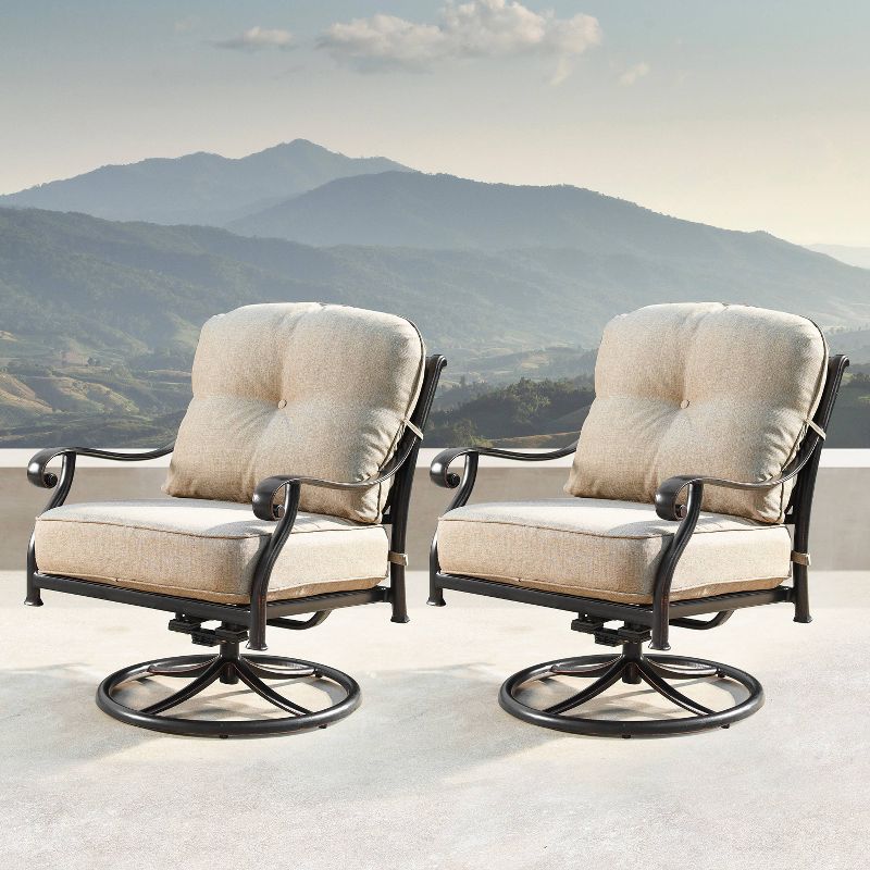 2pk Aluminum Outdoor Deep Seating Swivel Rocking Club Chairs - Copper/Gray - Oakland Living, 1 of 7