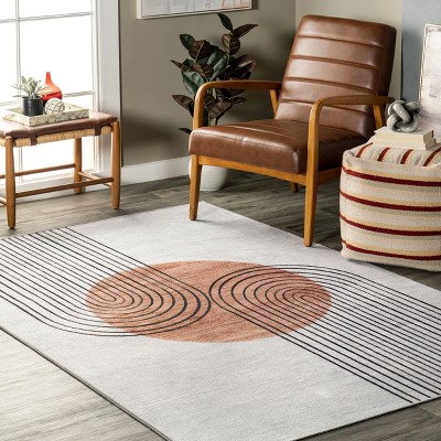Burnt Orange Abstract Square Synthetic Washable Rug