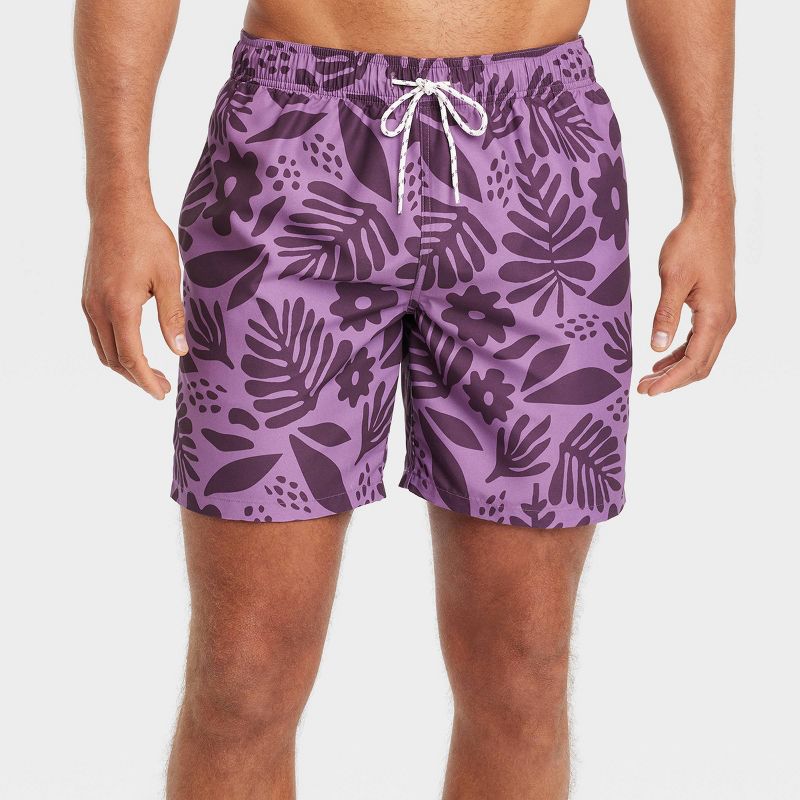 Men's 7" Floral Print Swim Shorts - Goodfellow & Co™ Lavender, 1 of 5