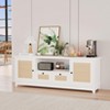 Rattan TV Stand for TVs up to 70 inches, Modern Media Console Table with 2 Cabinets and 2 Drawers, Adjustable Shelves, White - 4 of 4