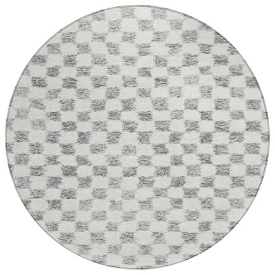 HomeRoots 8' Gray And Ivory Round Geometric Washable Indoor Outdoor Area Rug